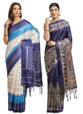 Multicolor printed art silk saree with blouse 1