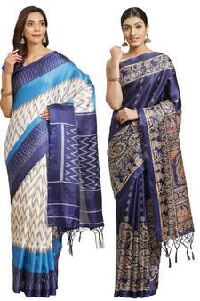 Multicolor printed art silk saree with blouse