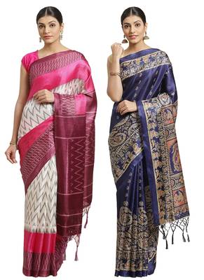 Multicolor printed art silk saree with blouse 1