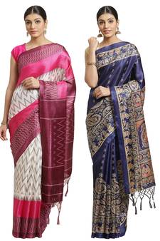 Multicolor printed art silk saree with blouse