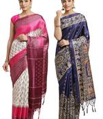 Multicolor printed art silk saree with blouse