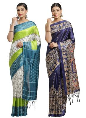 Multicolor printed art silk saree with blouse 1