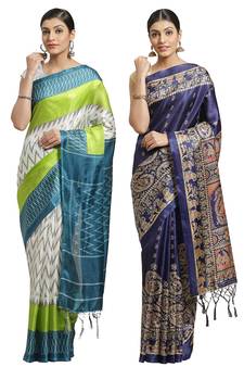 Multicolor printed art silk saree with blouse