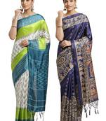 Multicolor printed art silk saree with blouse