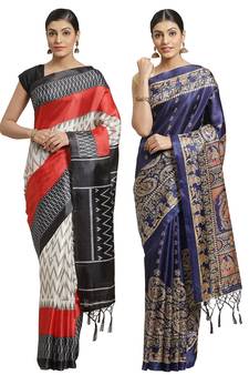 Multicolor printed art silk saree with blouse