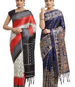 Multicolor printed art silk saree with blouse