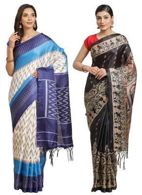 Multicolor printed art silk saree with blouse 1