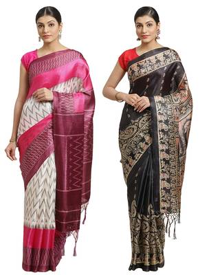 Multicolor printed art silk saree with blouse 1