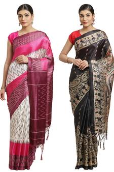 Multicolor printed art silk saree with blouse