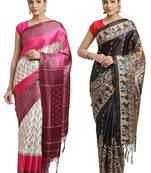 Multicolor printed art silk saree with blouse
