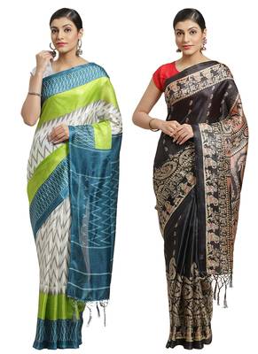 Multicolor printed art silk saree with blouse 1