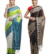 Multicolor printed art silk saree with blouse