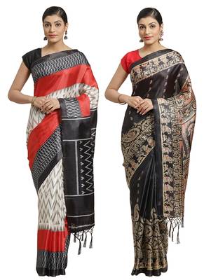 Multicolor printed art silk saree with blouse 1