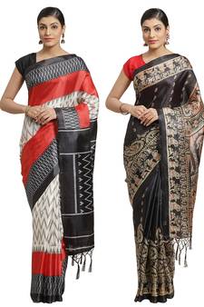 Multicolor printed art silk saree with blouse