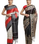 Multicolor printed art silk saree with blouse