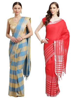 Multicolor woven blended cotton saree with blouse 1