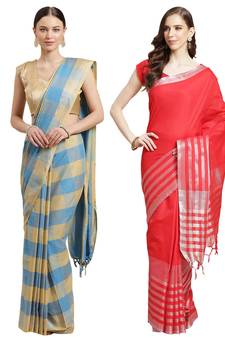 Multicolor woven blended cotton saree with blouse