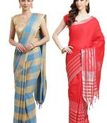 Multicolor woven blended cotton saree with blouse