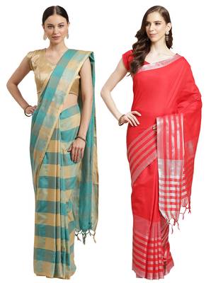 Multicolor woven blended cotton saree with blouse 1