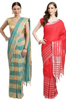 Multicolor woven blended cotton saree with blouse