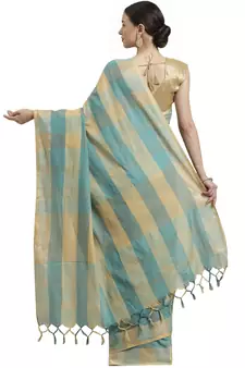 Multicolor woven blended cotton saree with blouse