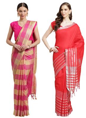 Multicolor woven blended cotton saree with blouse 1