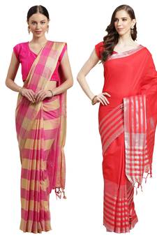 Multicolor woven blended cotton saree with blouse