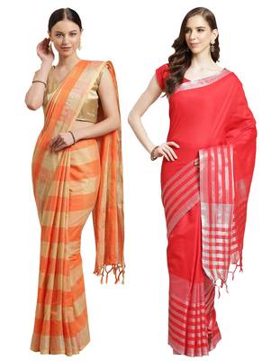 Multicolor woven blended cotton saree with blouse 1