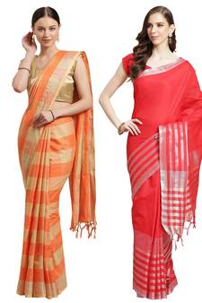 Multicolor woven blended cotton saree with blouse