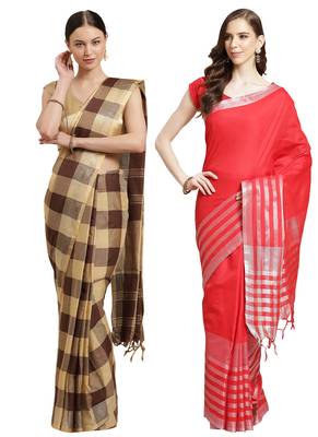 Multicolor woven blended cotton saree with blouse 1