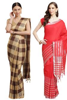 Multicolor woven blended cotton saree with blouse