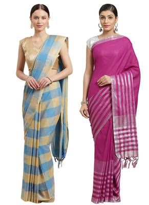 Multicolor woven blended cotton saree with blouse 1