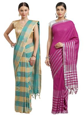 Multicolor woven blended cotton saree with blouse 1