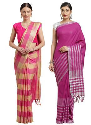 Multicolor woven blended cotton saree with blouse 1