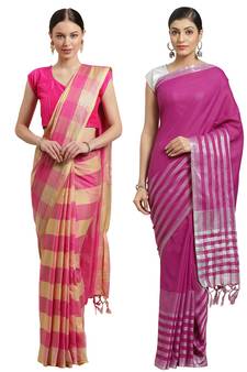 Multicolor woven blended cotton saree with blouse