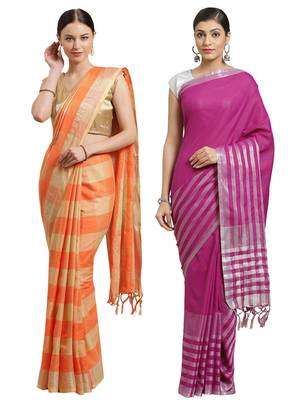 Multicolor woven blended cotton saree with blouse 1