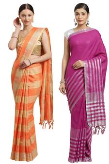 Multicolor woven blended cotton saree with blouse