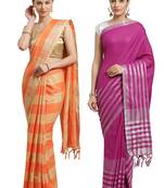Multicolor woven blended cotton saree with blouse