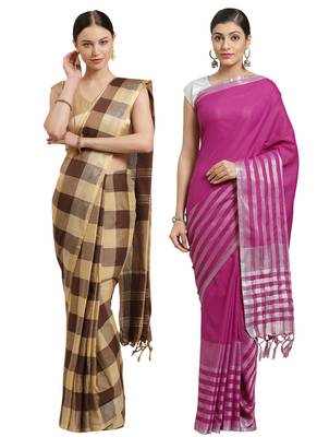 Multicolor woven blended cotton saree with blouse 1