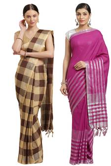 Multicolor woven blended cotton saree with blouse