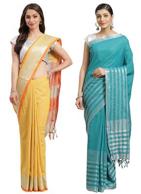 Multicolor woven blended cotton saree with blouse 1