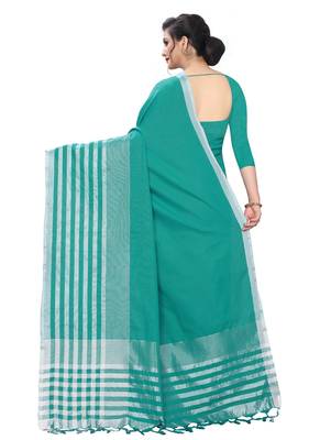 Multicolor woven blended cotton saree with blouse 2