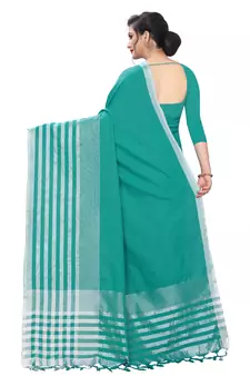 Multicolor woven blended cotton saree with blouse