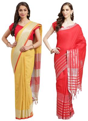 Multicolor woven blended cotton saree with blouse 1