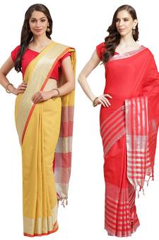 Multicolor woven blended cotton saree with blouse