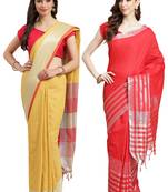 Multicolor woven blended cotton saree with blouse