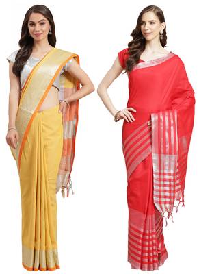 Multicolor woven blended cotton saree with blouse 1