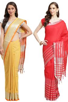 Multicolor woven blended cotton saree with blouse