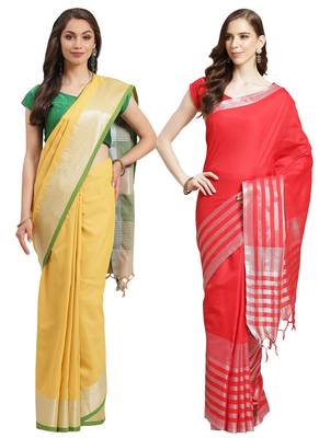Multicolor woven blended cotton saree with blouse 1