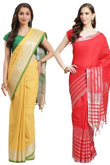 Multicolor woven blended cotton saree with blouse
